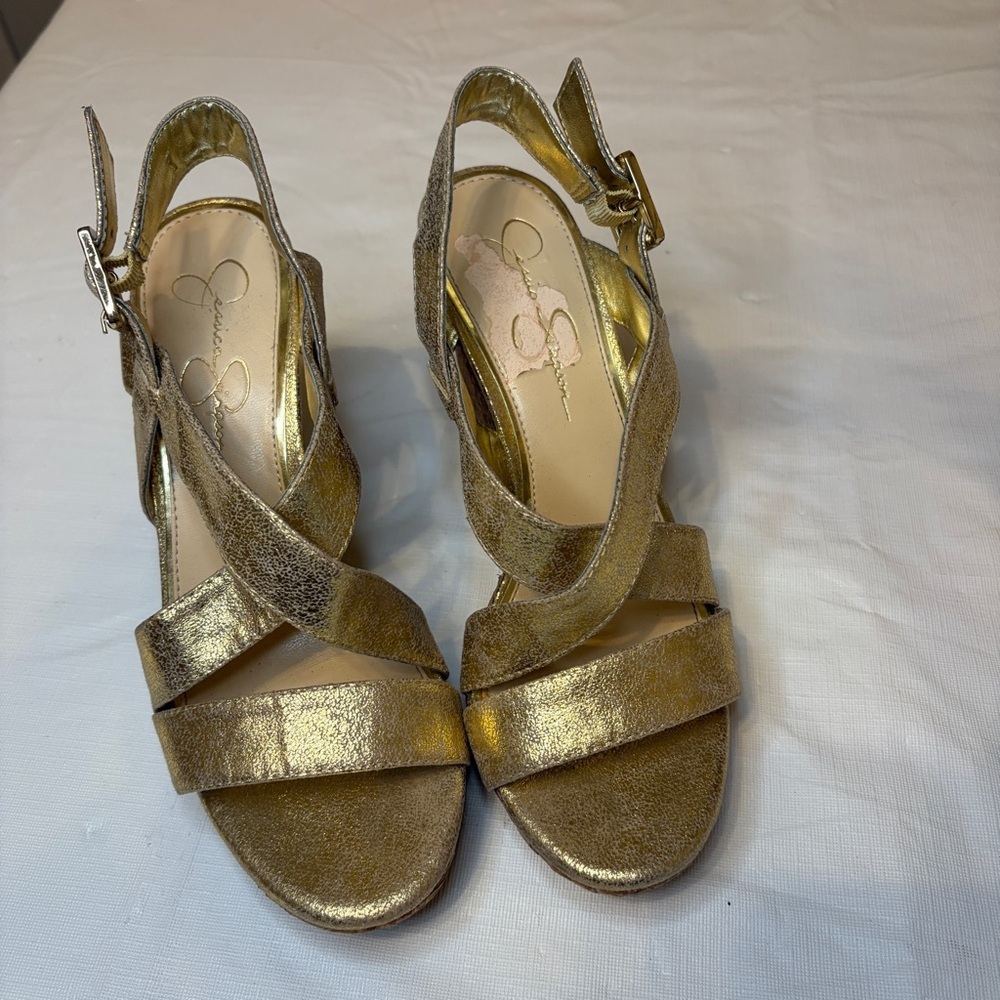 Jessica Simpson Metallic Gold Crisscross Slingback Sandals